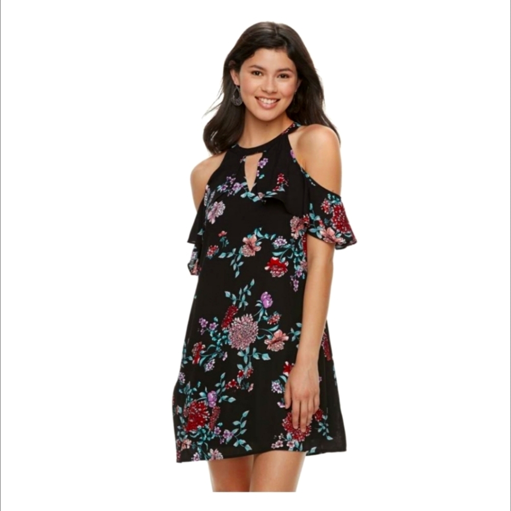 Candie's floral cold-shoulder mini dress in small
